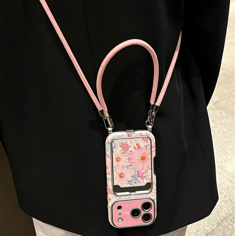 Phone Bag Crossbody - Pink Floral Faux Leather Texture Card