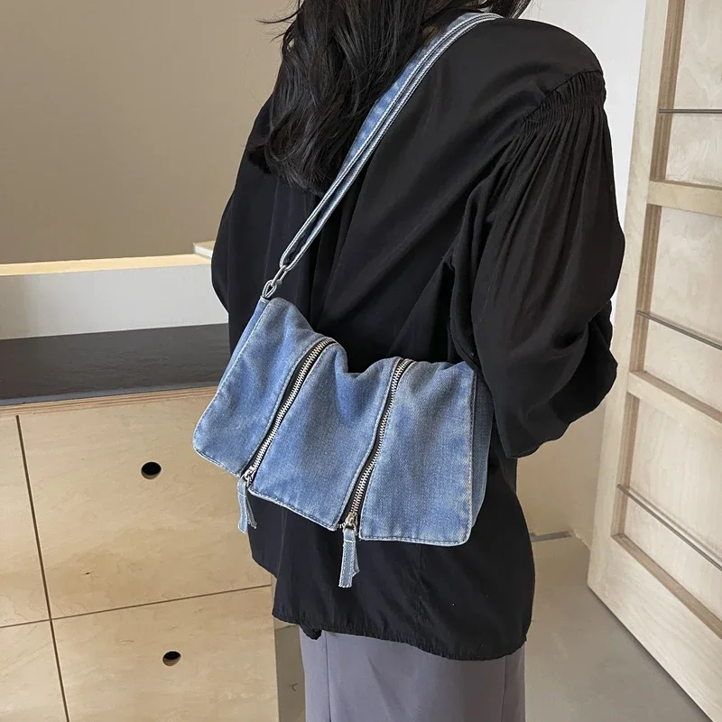 Solid Zipper Denim Versatile S - Women'S Bags New Look recension och pris