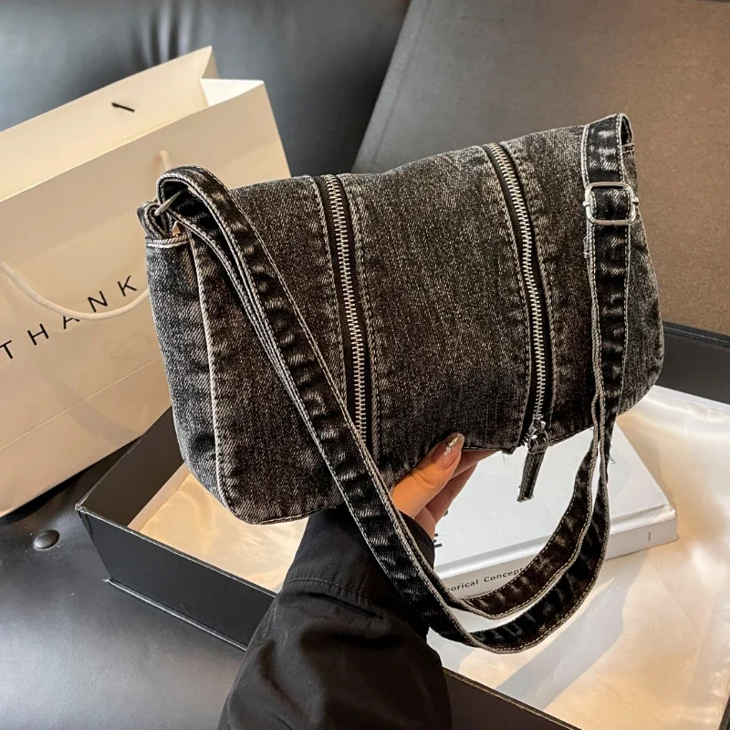 Solid Zipper Denim Versatile S - Women'S Bags New Look recension och pris