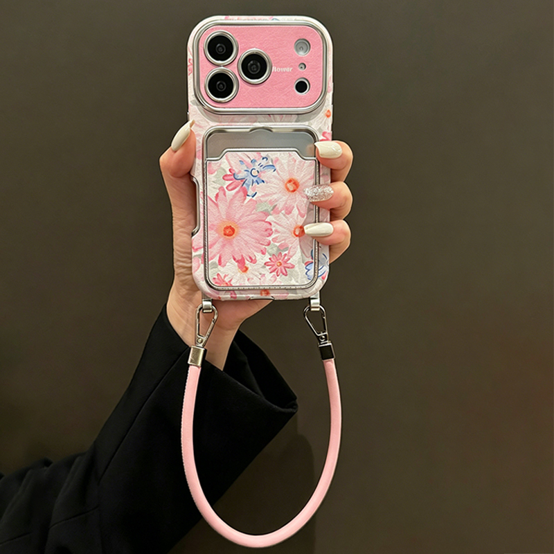 Pink Floral Faux Leather Textu - Phone Bag Crossbody recension och pris